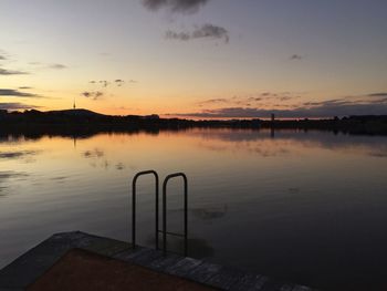 Scenic view of lake at sunset