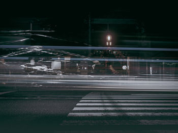 Light trails on road at night