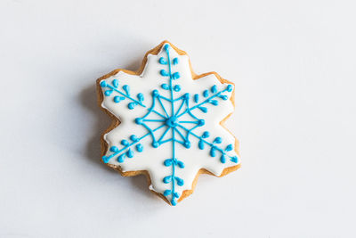 High angle view of christmas decorations on white background