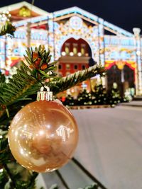 Close-up of christmas decoration hanging outdoors