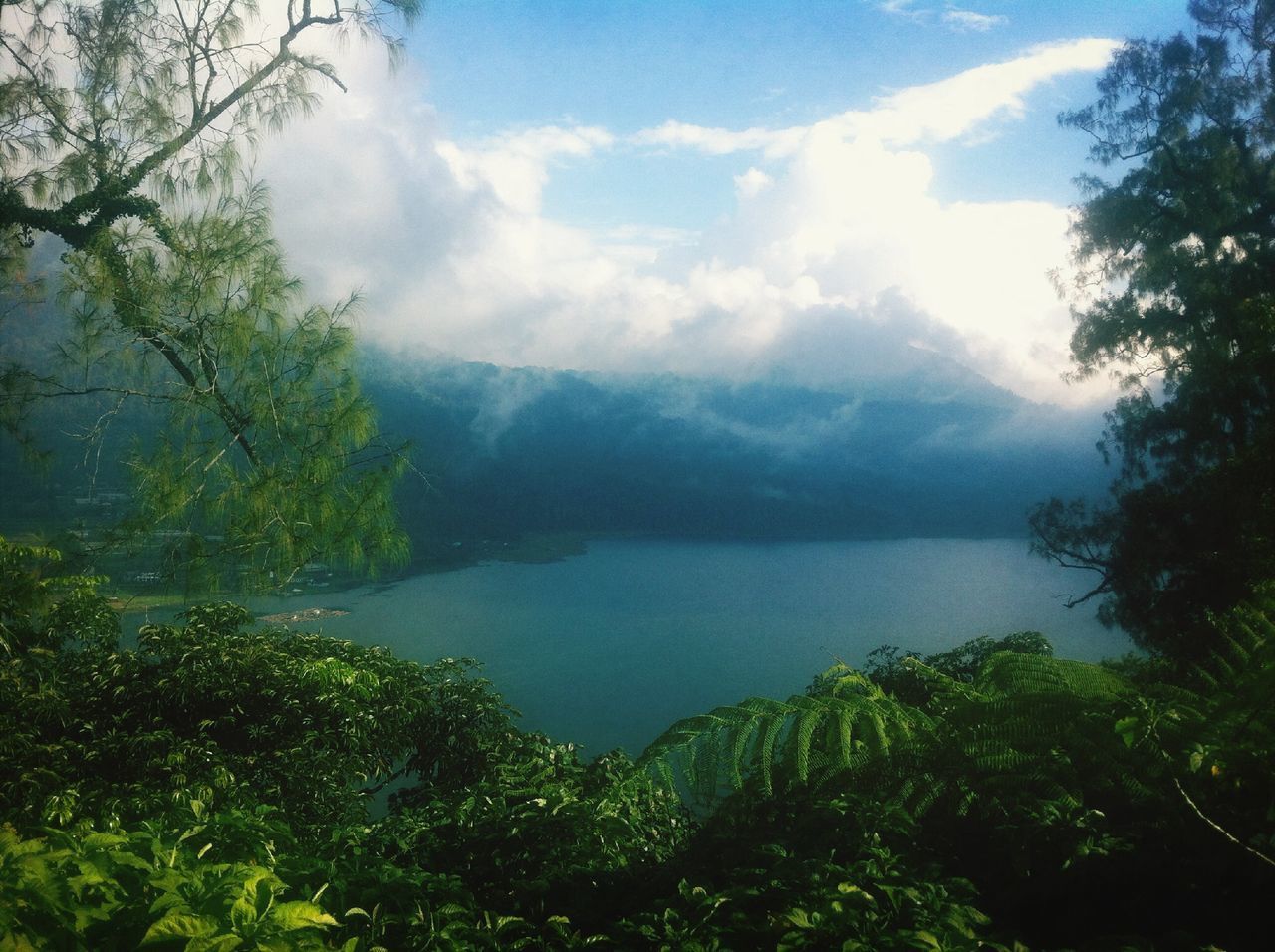 tranquil scene, tranquility, scenics, tree, beauty in nature, mountain, sky, water, nature, lake, mountain range, cloud - sky, idyllic, forest, non-urban scene, landscape, cloud, fog, cloudy, river