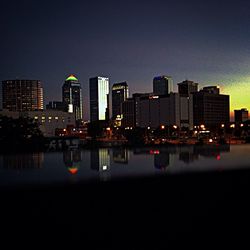 City lit up at night