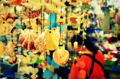 Close-up of multi colored lanterns for sale