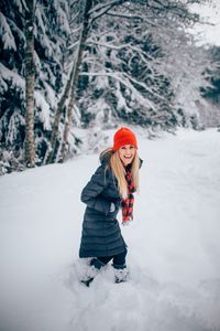 Girl playing in snow