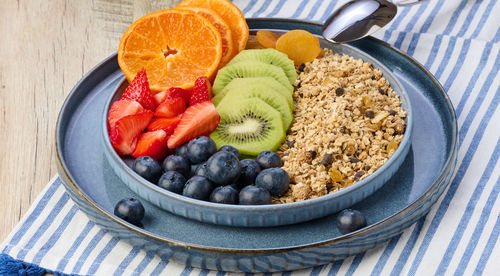 High angle view of food in bowl on table