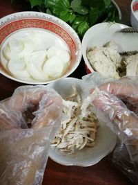 High angle view of food on table