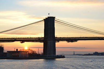 Brooklyn bridge over east river against sky during sunset