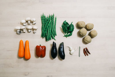 High angle view of vegetables on white background