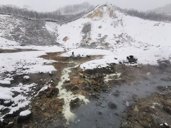 Scenic view of snowcapped mountains during winter