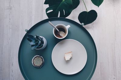 High angle view of food in plate on table