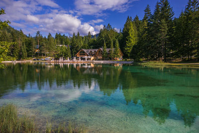 Summer view of jasna lake in the julian alps, slovenia