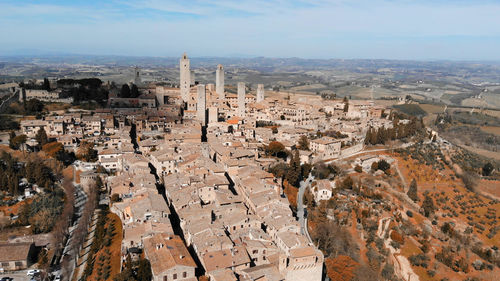 High angle view of townscape against sky