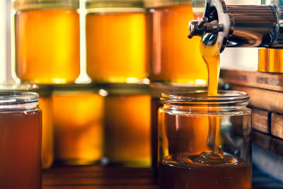 Close-up of drink in jars on table