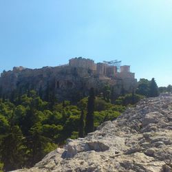 Low angle view of castle against clear sky