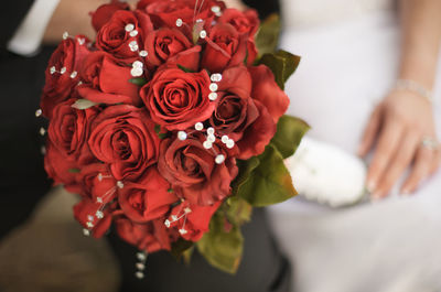 Close-up of red rose bouquet