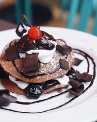 Close-up of chocolate cake in plate