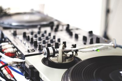 Close-up of dj turntable at nightclub