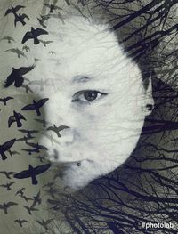 Double exposure of woman with eyes closed