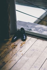 High angle view of shoes on table