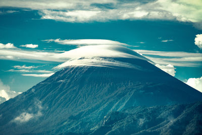 Aerial view of snowcapped mountains against sky