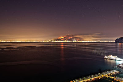 Scenic view of sea against sky at night