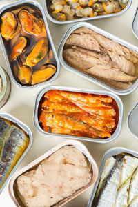 High angle view of food on table