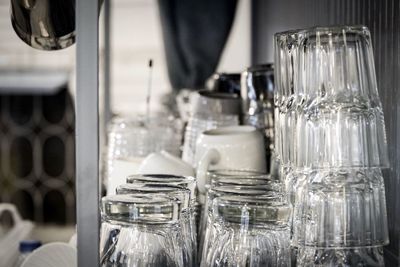 Close-up of glass jar on table at restaurant