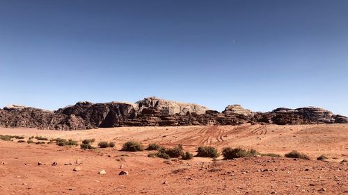 Rock formations on land against clear sky