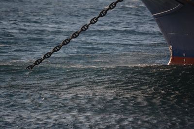 Cropped image of boat moored in sea