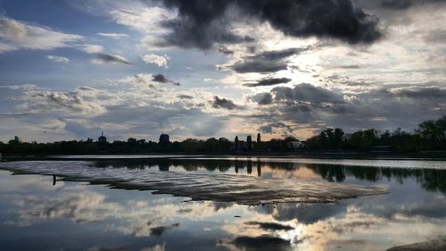 Reflection of clouds in calm lake