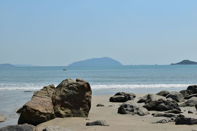 Scenic view of sea against clear sky