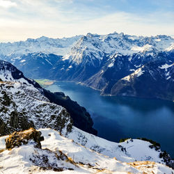 Scenic view of snowcapped mountains against sky