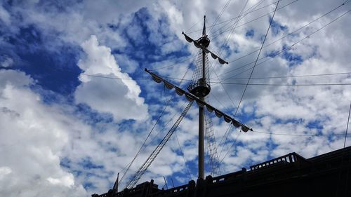 Low angle view of mast against sky