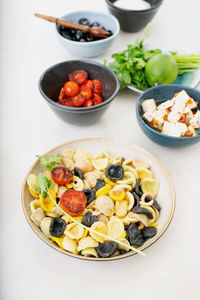 High angle view of fruits in bowl on table