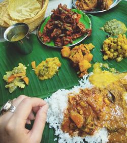 High angle view of person preparing food