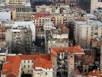 High angle view of buildings in city