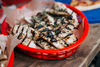 Close-up of meat on barbecue grill