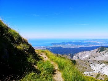 Scenic view of landscape against blue sky