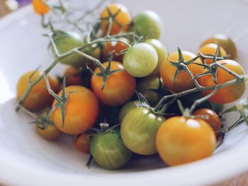 Close-up of cherry tomato in bowl on table