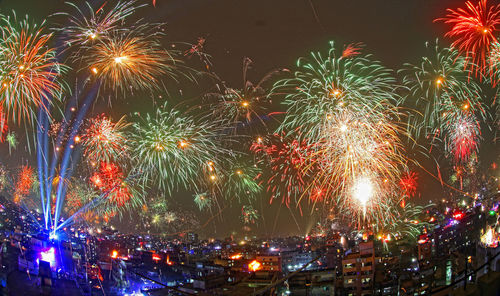 Firework display at night