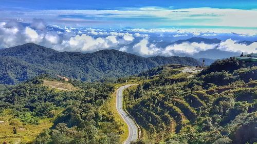 High angle view of mountain road against sky