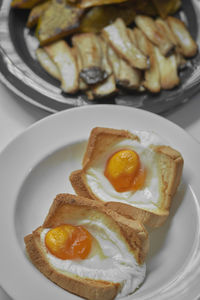 High angle view of breakfast served on table