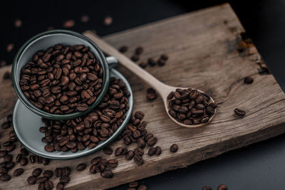 High angle view of coffee beans on table