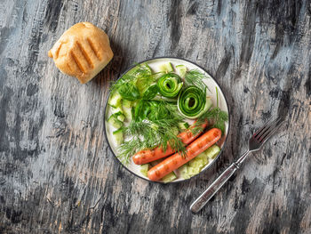 High angle view of food on table