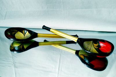 High angle view of multi colored pencils on table