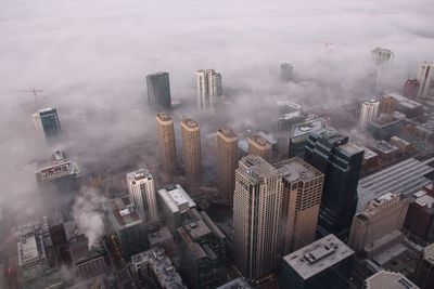 High angle view of buildings in city