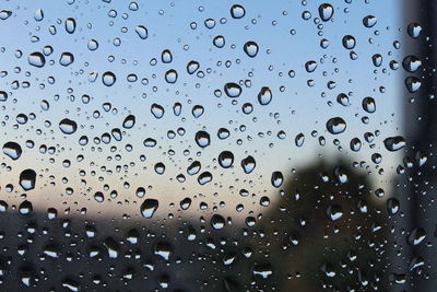 Full frame shot of raindrops on window