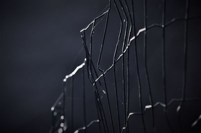 Close-up of metal fence at night