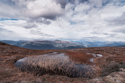 Scenic view of landscape against cloudy sky