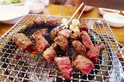 Close-up of meat on cooking pot